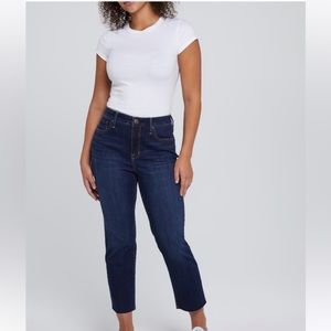 Seven 7 High Rise Stretch Tower Straight Dark Wash Jeans Raw Hem Size 10 NWT’s